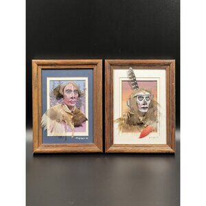 Set of 2 VTG Native American Art Work Framed Hand Crafted Tribal Face Feathers